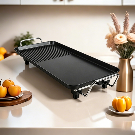 MDMV Electric Grill 1500W – 47x26cm Dual Surface Non-Stick Griddle, Adjustable Temperature Control, Cool-Touch Handles