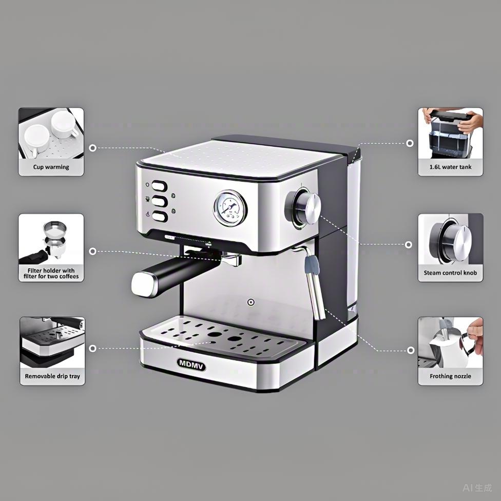 MDMV 20Bar Espresso Machine - Italian ULKA Pump - Pods & Ground Coffee