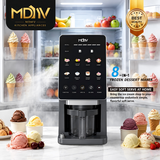MDMV 800W Ice Cream Maker - 11 Preset Programs, Automatic Compressor Cooling, Touch Screen, 650ml Cup