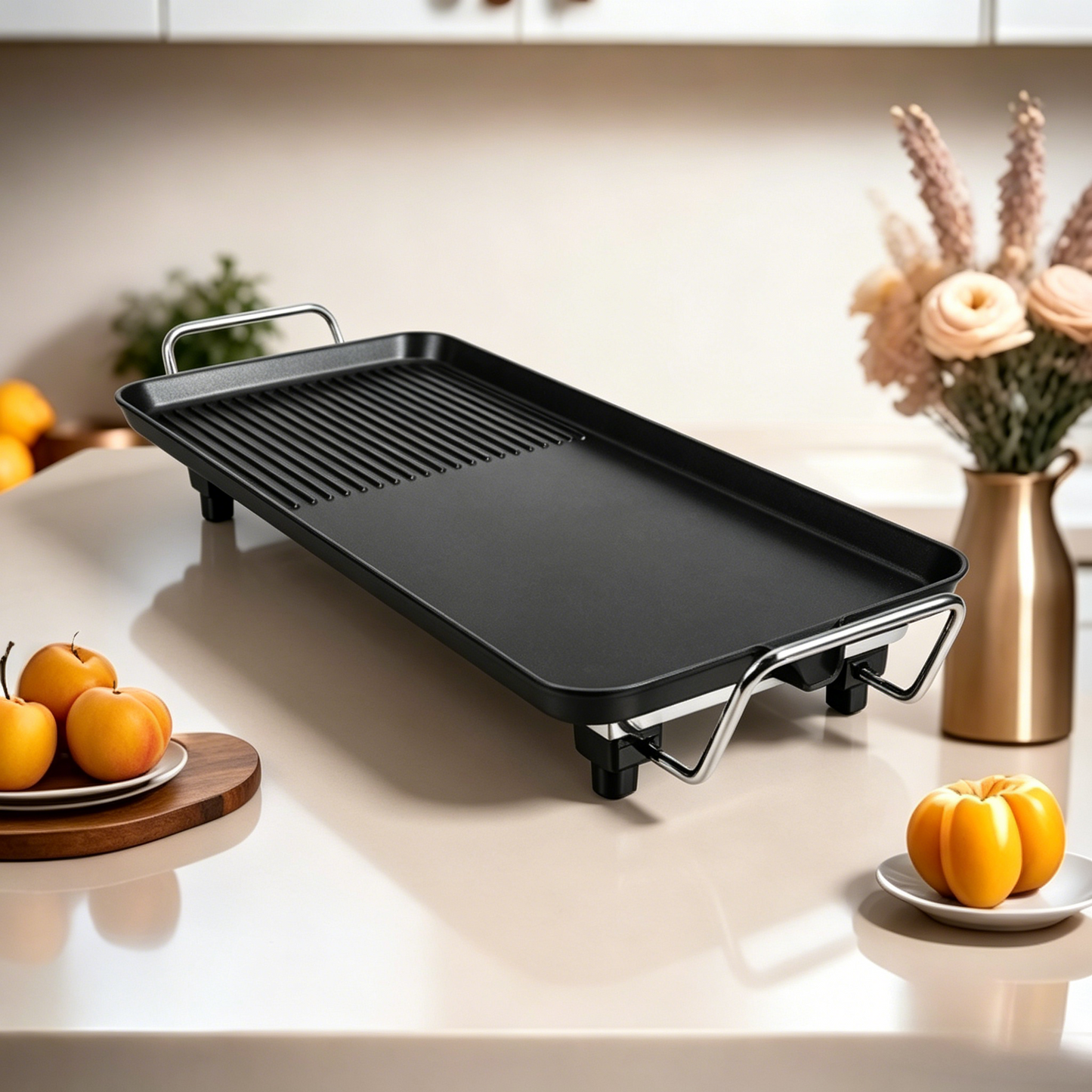 MDMV Electric Grill 1500W – 47x26cm Dual Surface Non-Stick Griddle, Adjustable Temperature Control, Cool-Touch Handles