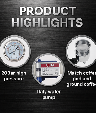 20Bar Espresso Machine - Italian ULKA Pump - Pods & Ground Coffee