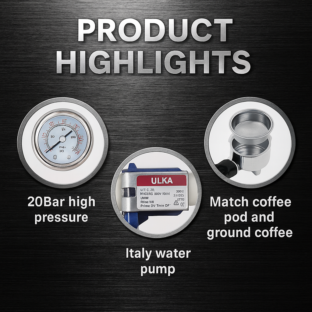 20Bar Espresso Machine - Italian ULKA Pump - Pods & Ground Coffee