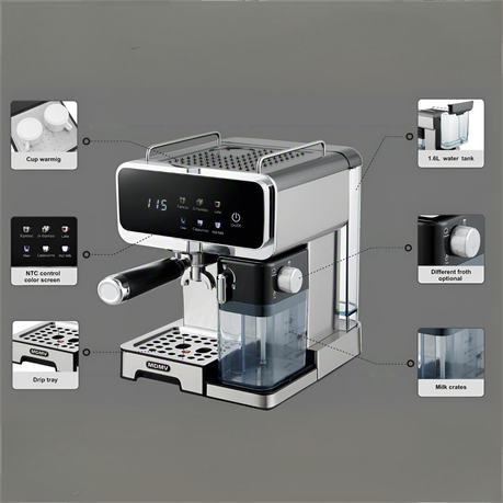 Touch Control Espresso Machine - ULKA Pump, Auto Milk Frother
