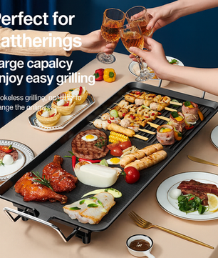 MDMV Electric Grill 1500W – 47x26cm Dual Surface Non-Stick Griddle, Adjustable Temperature Control, Cool-Touch Handles