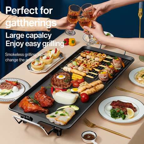 MDMV Electric Grill 1500W – 47x26cm Dual Surface Non-Stick Griddle, Adjustable Temperature Control, Cool-Touch Handles