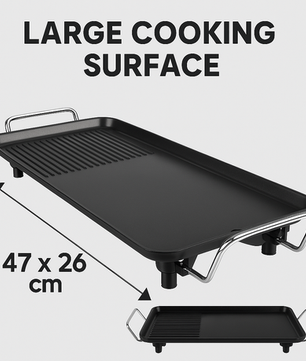 MDMV Electric Grill 1500W – 47x26cm Dual Surface Non-Stick Griddle, Adjustable Temperature Control, Cool-Touch Handles