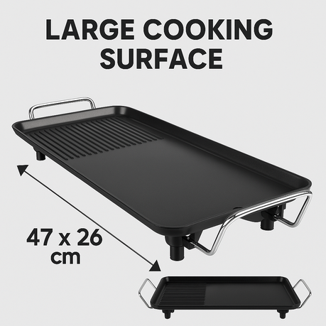 MDMV Electric Grill 1500W – 47x26cm Dual Surface Non-Stick Griddle, Adjustable Temperature Control, Cool-Touch Handles