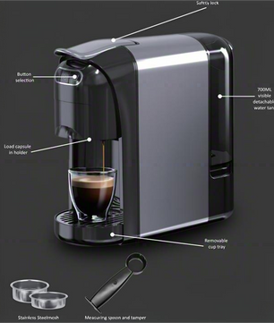 MDMV 3-in-1 Espresso Coffee Machine 20 Bar, 1400W Coffee Maker Compatible with Nespresso & Dolce Gusto Pods and Ground Coffee, Compact Stainless Steel