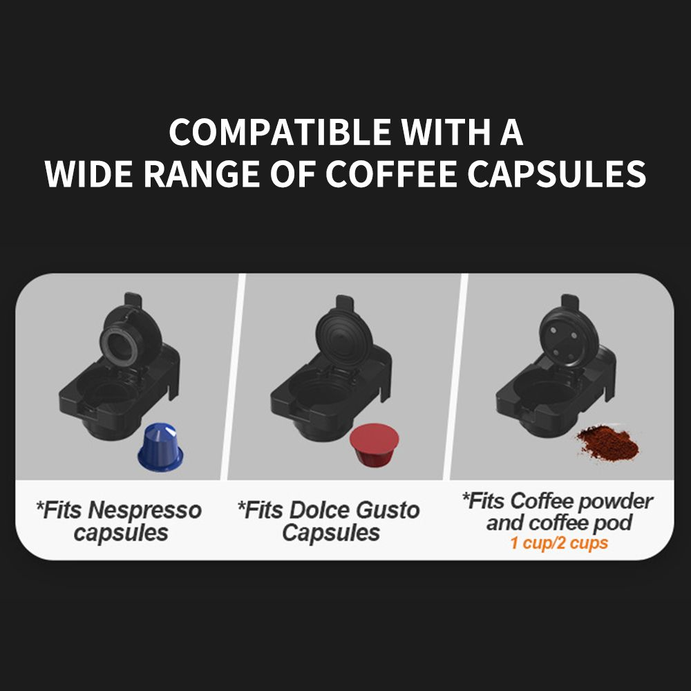 MDMV 3-in-1 Espresso Coffee Machine 20 Bar, 1400W Coffee Maker Compatible with Nespresso & Dolce Gusto Pods and Ground Coffee, Compact Stainless Steel