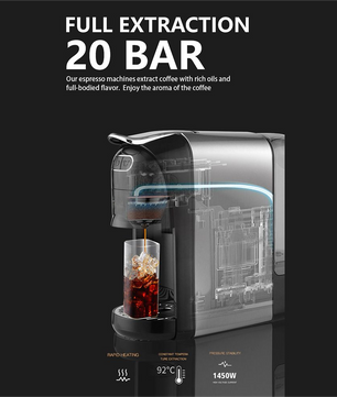 MDMV 3-in-1 Espresso Coffee Machine 20 Bar, 1400W Coffee Maker Compatible with Nespresso & Dolce Gusto Pods and Ground Coffee, Compact Stainless Steel