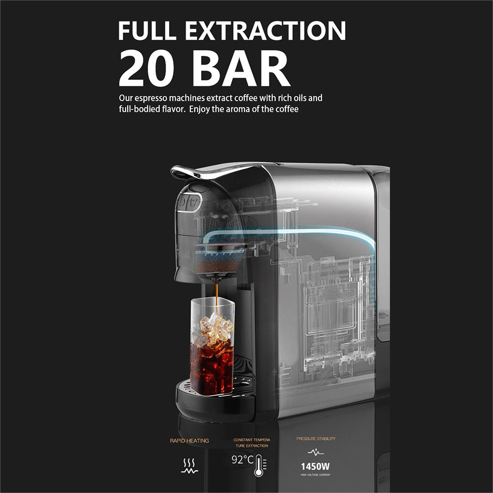 MDMV 3-in-1 Espresso Coffee Machine 20 Bar, 1400W Coffee Maker Compatible with Nespresso & Dolce Gusto Pods and Ground Coffee, Compact Stainless Steel