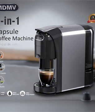 MDMV 3-in-1 Espresso Coffee Machine 20 Bar, 1400W Coffee Maker Compatible with Nespresso & Dolce Gusto Pods and Ground Coffee, Compact Stainless Steel