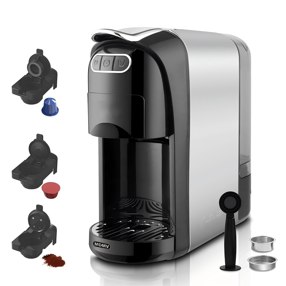 MDMV 3-in-1 Espresso Coffee Machine 20 Bar, 1400W Coffee Maker Compatible with Nespresso & Dolce Gusto Pods and Ground Coffee, Compact Stainless Steel