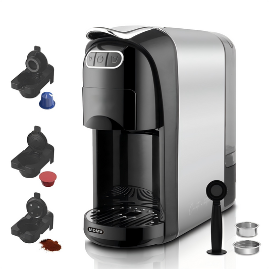 MDMV 3-in-1 Espresso Coffee Machine 20 Bar, 1400W Coffee Maker Compatible with Nespresso & Dolce Gusto Pods and Ground Coffee, Compact Stainless Steel