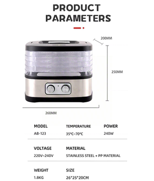 MDMV 240W Food Dehydrator - 5-Layer Mechanical Dryer for Fruits & Meat