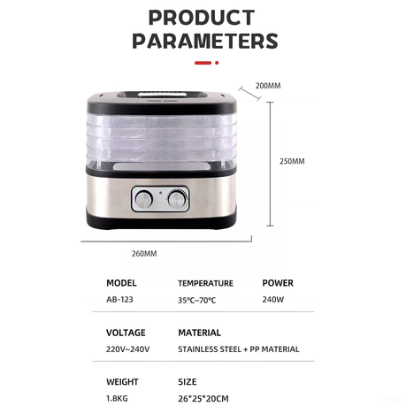 MDMV 240W Food Dehydrator - 5-Layer Mechanical Dryer for Fruits & Meat