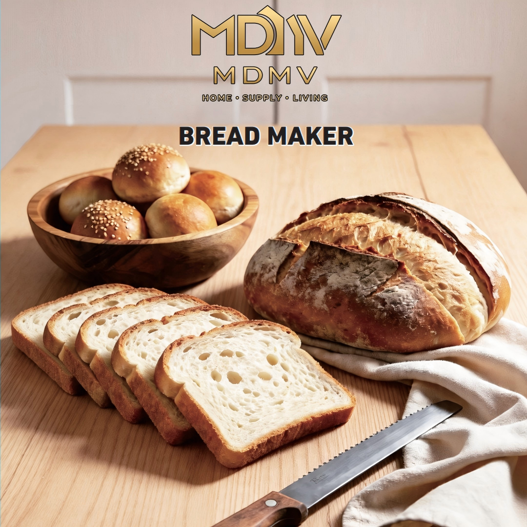 MDMV Automatic Bread Maker - 600W, 1kg Loaf Capacity, 19 Preset Programs, 15-Hour Delay Timer