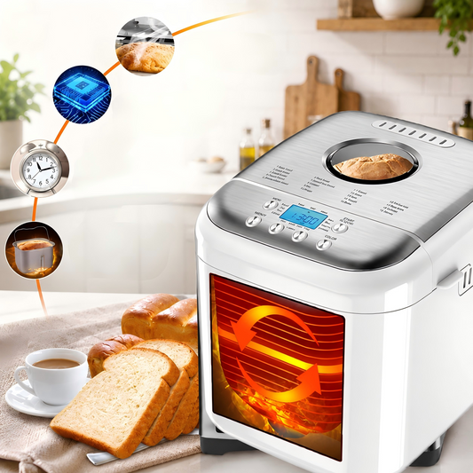 MDMV Automatic Bread Maker - 600W, 1kg Loaf Capacity, 19 Preset Programs, 15-Hour Delay Timer