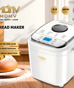 MDMV Automatic Bread Maker - 600W, 1kg Loaf Capacity, 19 Preset Programs, 15-Hour Delay Timer