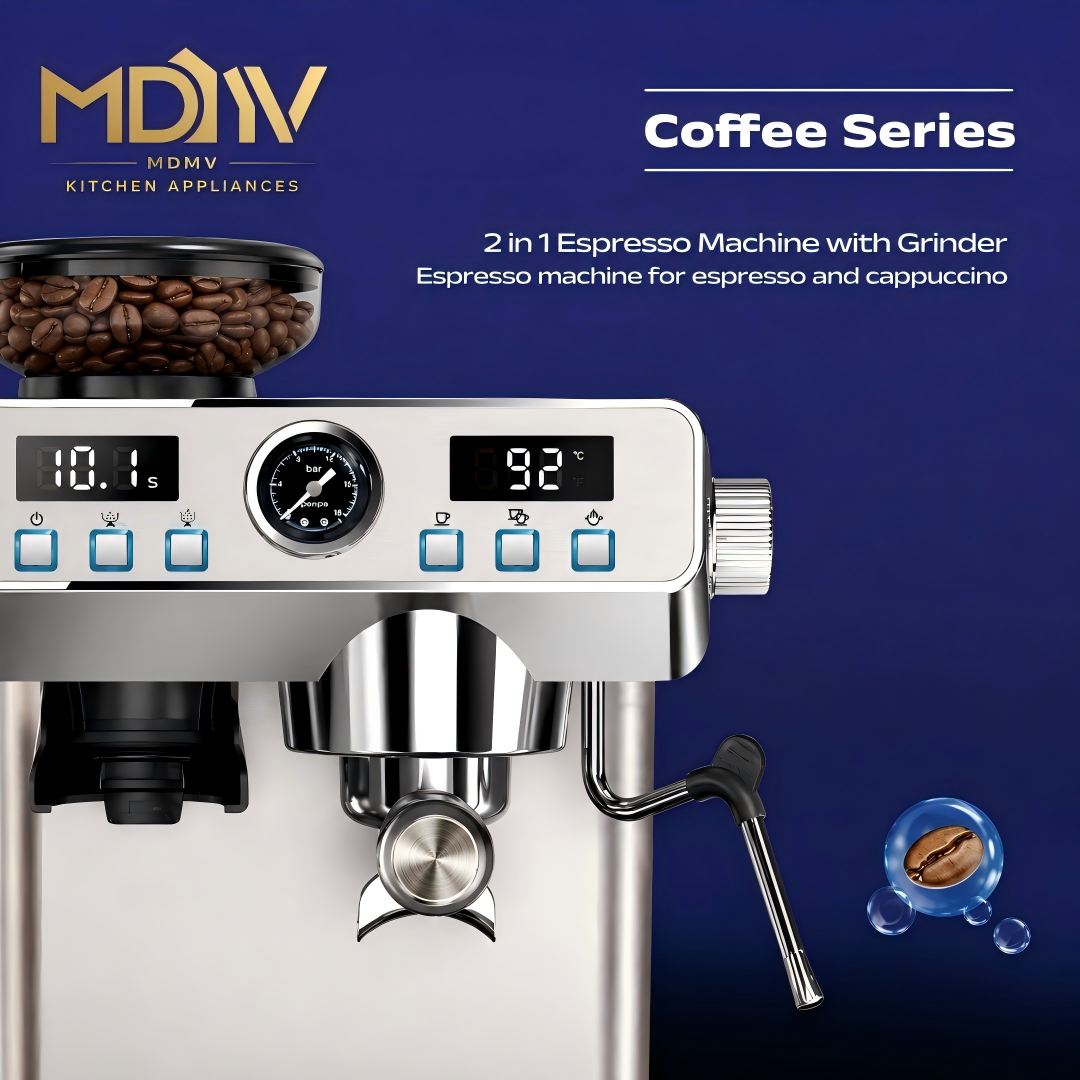 MDMV 20 Bar Espresso Machine with Grinder, Steam Wand & 2L Tank
