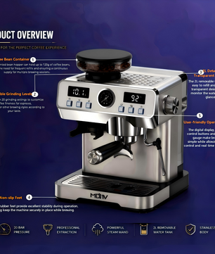 MDMV 20 Bar Espresso Machine with Grinder, Steam Wand & 2L Tank