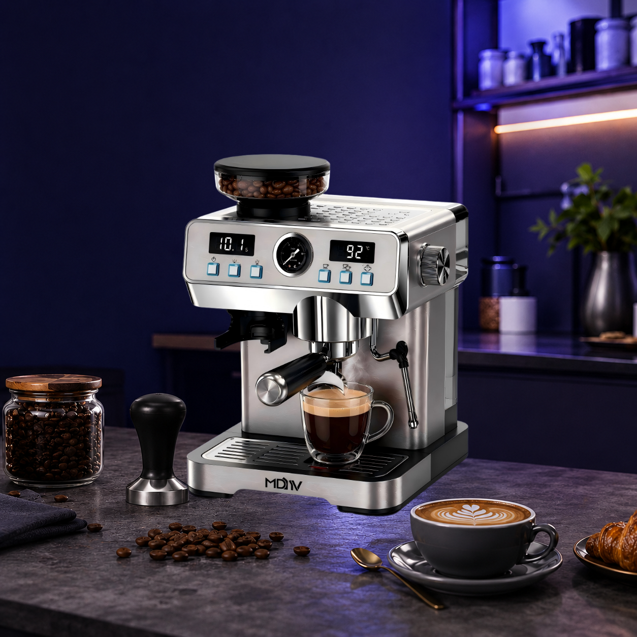 MDMV 20 Bar Espresso Machine with Grinder, Steam Wand & 2L Tank