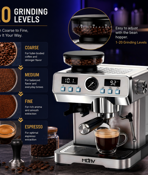 MDMV 20 Bar Espresso Machine with Grinder, Steam Wand & 2L Tank