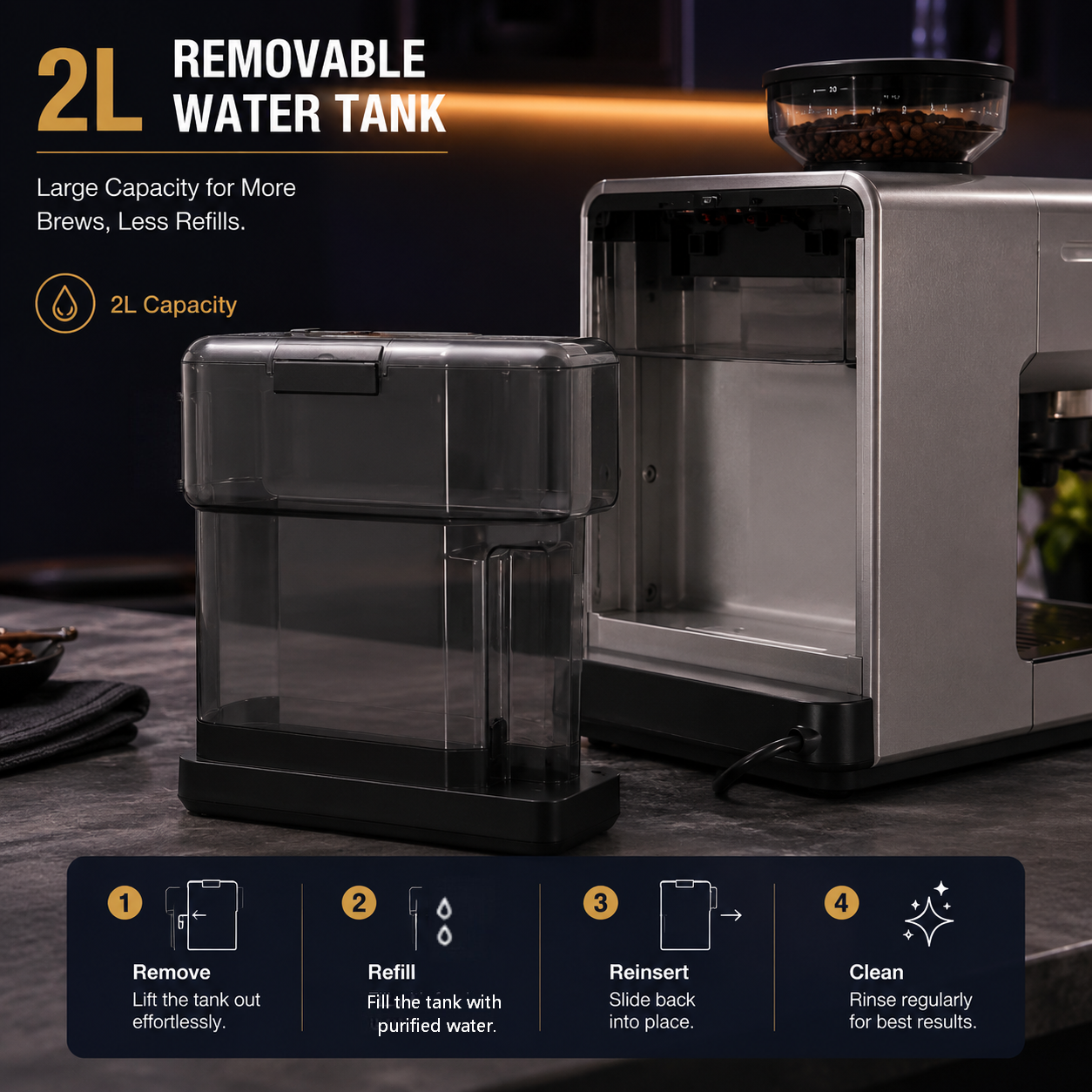 MDMV 20 Bar Espresso Machine with Grinder, Steam Wand & 2L Tank