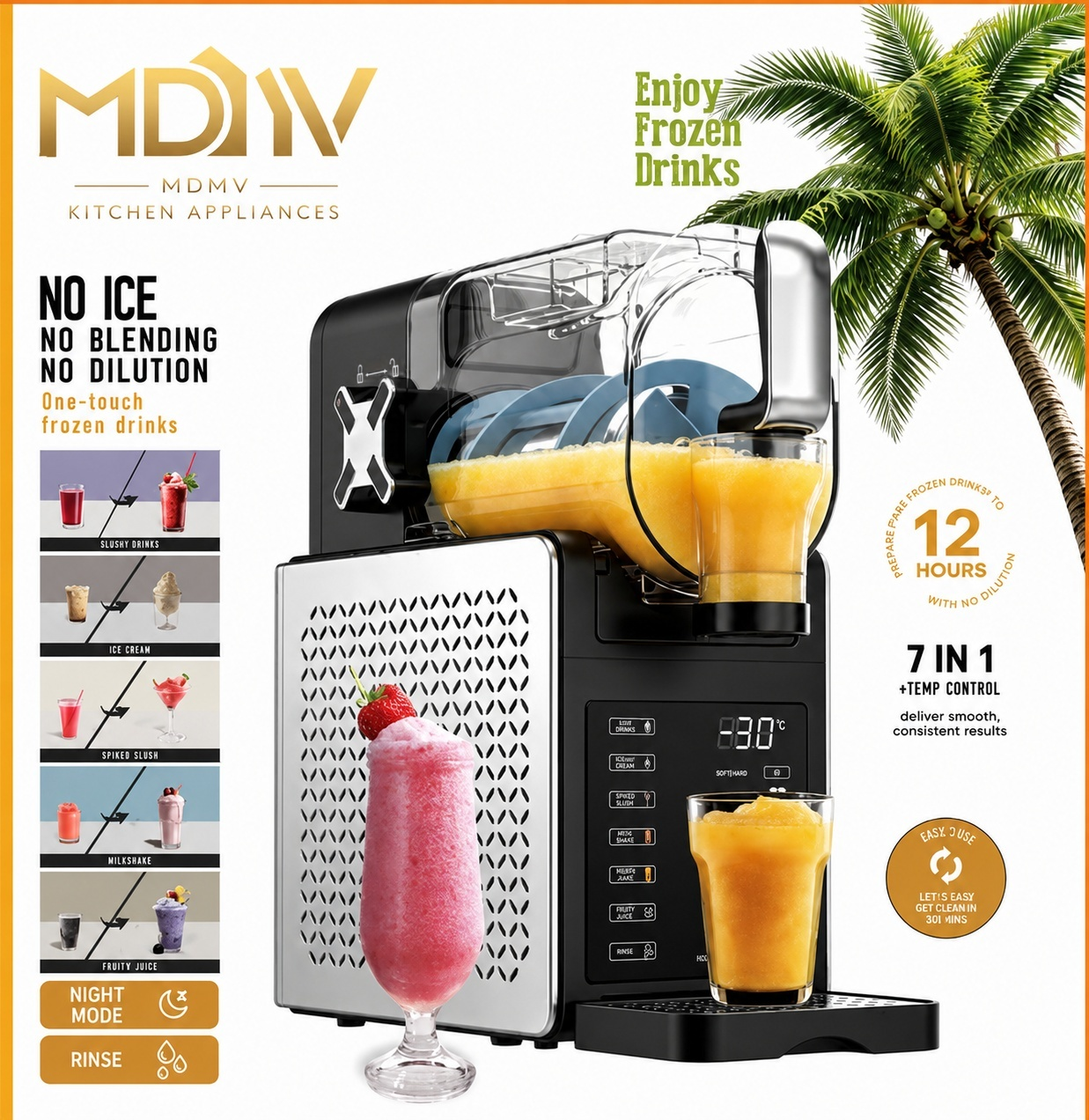 MDMV 7-in-1 Frozen Drink Maker with Rapid Chill & Slush Machine