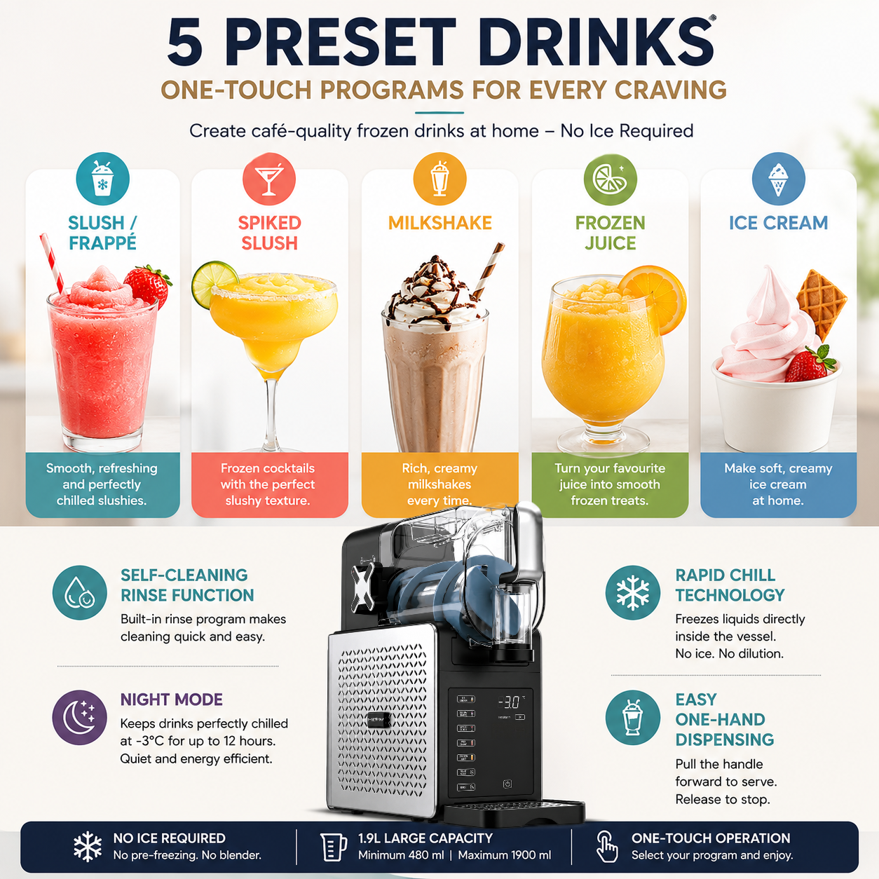 MDMV 7-in-1 Frozen Drink Maker with Rapid Chill & Slush Machine