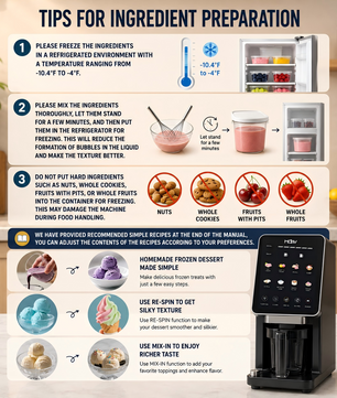 MDMV 800W Ice Cream Maker - 11 Preset Programs, Automatic Compressor Cooling, Touch Screen, 650ml Cup