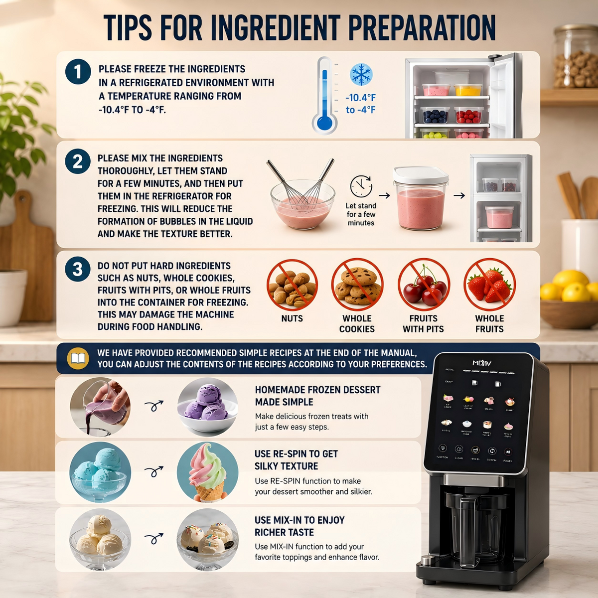 MDMV 800W Ice Cream Maker - 11 Preset Programs, Automatic Compressor Cooling, Touch Screen, 650ml Cup