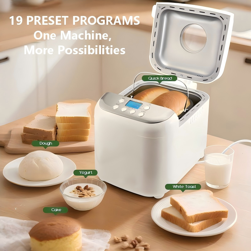 MDMV Automatic Bread Maker - 600W, 1kg Loaf Capacity, 19 Preset Programs, 15-Hour Delay Timer