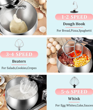 MDMV 1200W Stand Mixer - 5L Stainless Steel Bowl, 6 Speed Control