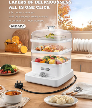 MDMV 12L 3 Tier Electric Food Steamer - 12 Cooking Modes, 1200W