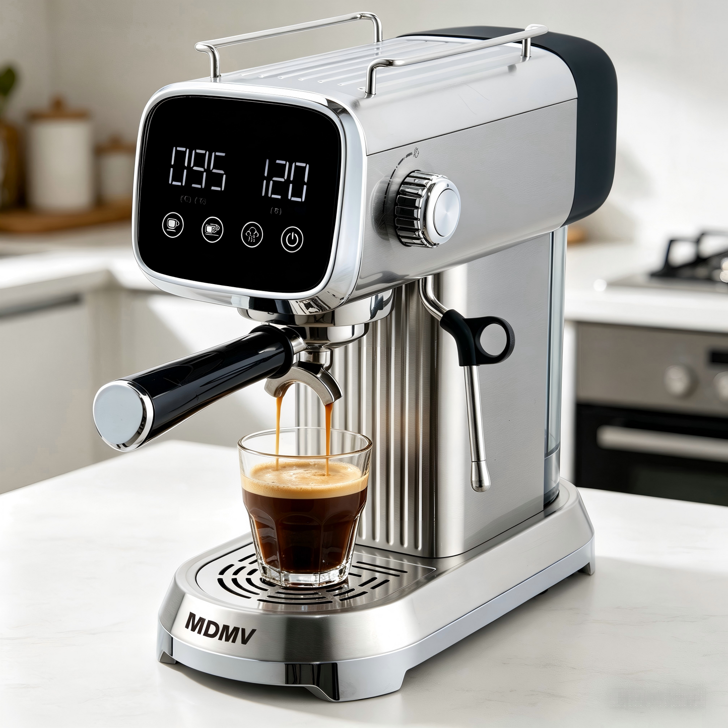 MDMV 20 Bar Espresso Coffee Machine with Milk Frother, 1350W LED Display, 51mm Portafilter, Compact Stainless Steel Coffee Maker for Cappuccino & Latte