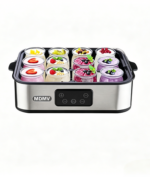MDMV Yogurt Maker 12 Cups 2.16L Digital PTC 25W Heating Stainless Steel with Glass Jars