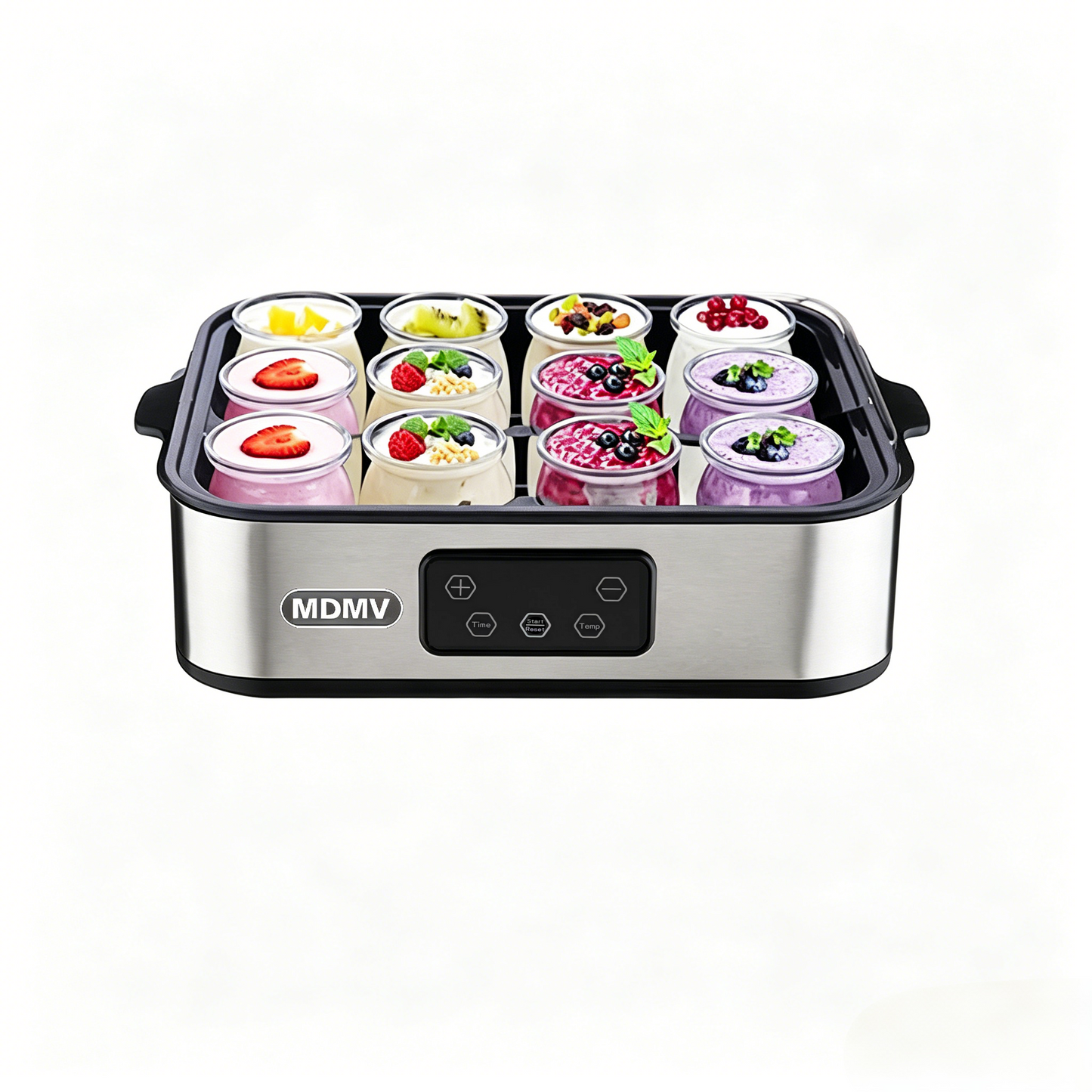 MDMV Yogurt Maker 12 Cups 2.16L Digital PTC Heating Stainless Steel with Glass Jars