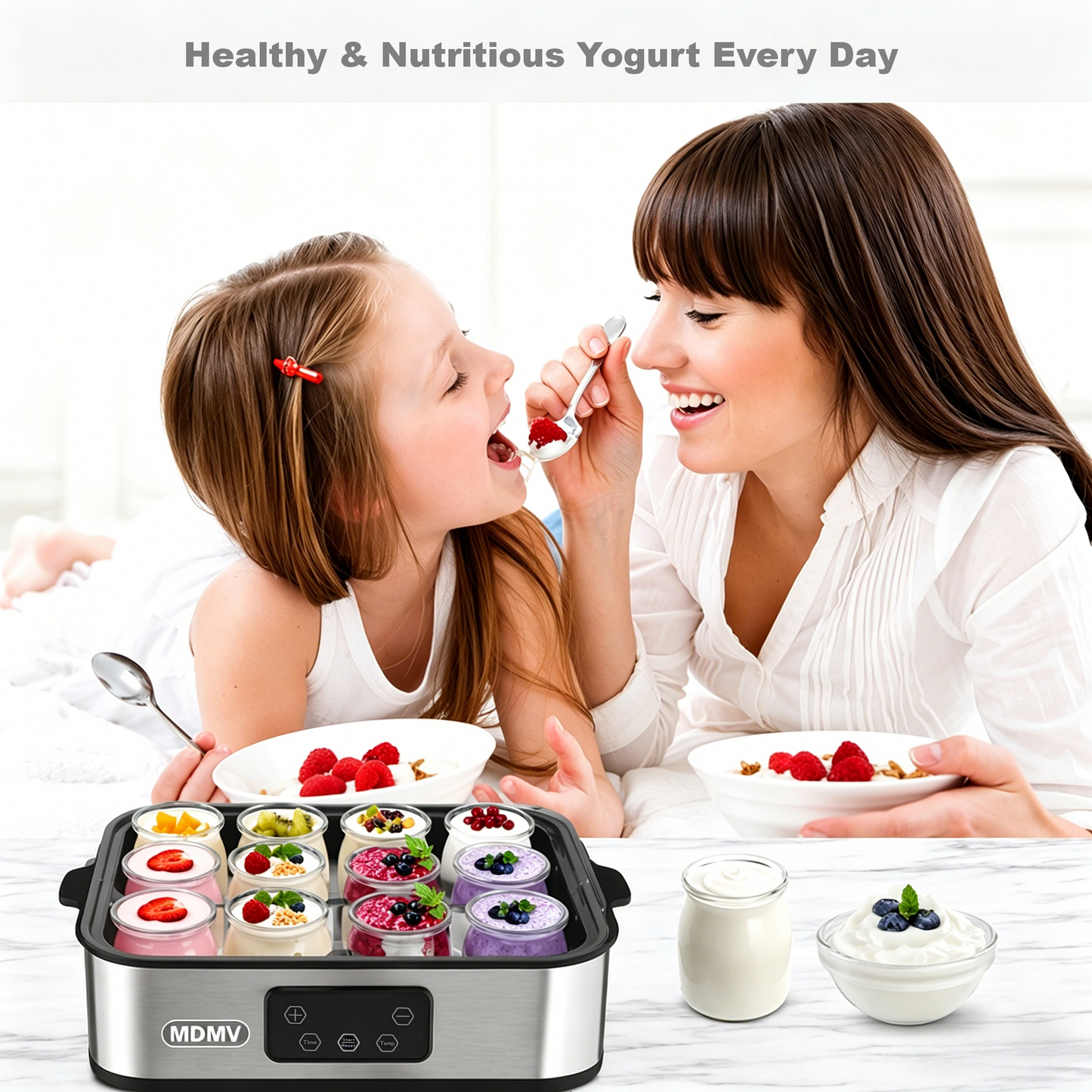 MDMV Yogurt Maker 12 Cups 2.16L Digital PTC Heating Stainless Steel with Glass Jars