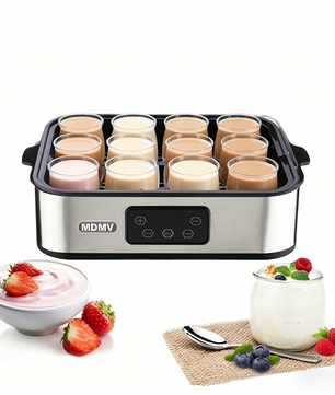 MDMV Yogurt Maker 12 Cups 2.16L Digital PTC 25W Heating Stainless Steel with Glass Jars