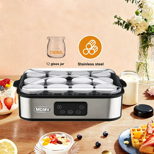 MDMV Yogurt Maker 12 Cups 2.16L Digital PTC Heating Stainless Steel with Glass Jars