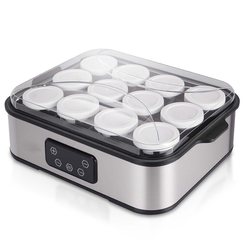 MDMV Yogurt Maker 12 Cups 2.16L Digital PTC Heating Stainless Steel with Glass Jars