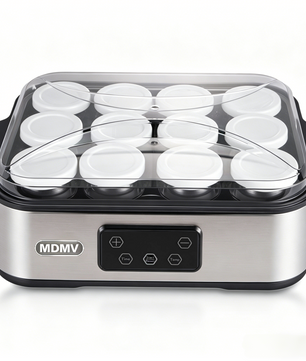 MDMV Yogurt Maker 12 Cups 2.16L Digital PTC 25W Heating Stainless Steel with Glass Jars