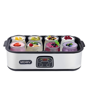 MDMV Electronic Yogurt Maker - 25W Stainless Steel Body, 1.5L 8 Glass Jars