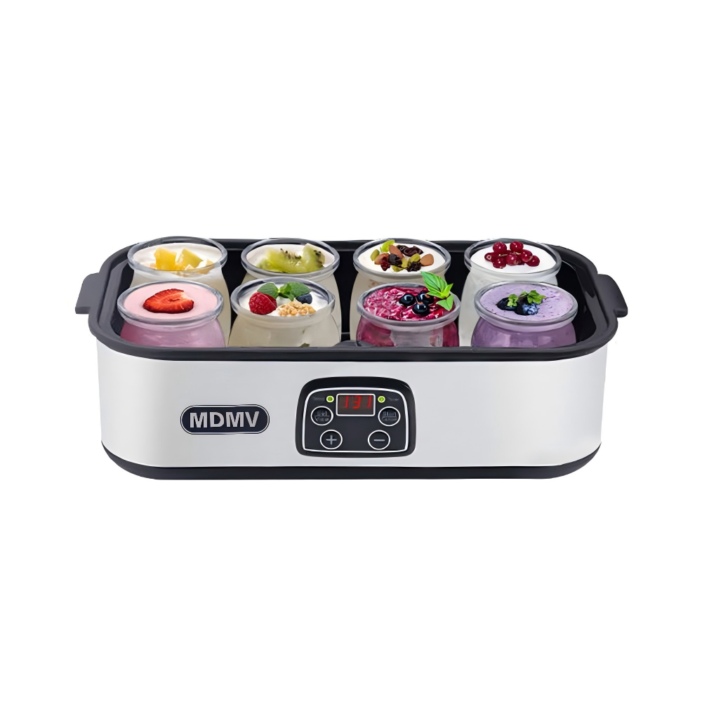 MDMV Electronic Yogurt Maker - 25W Stainless Steel Body, 1.5L 8 Glass Jars