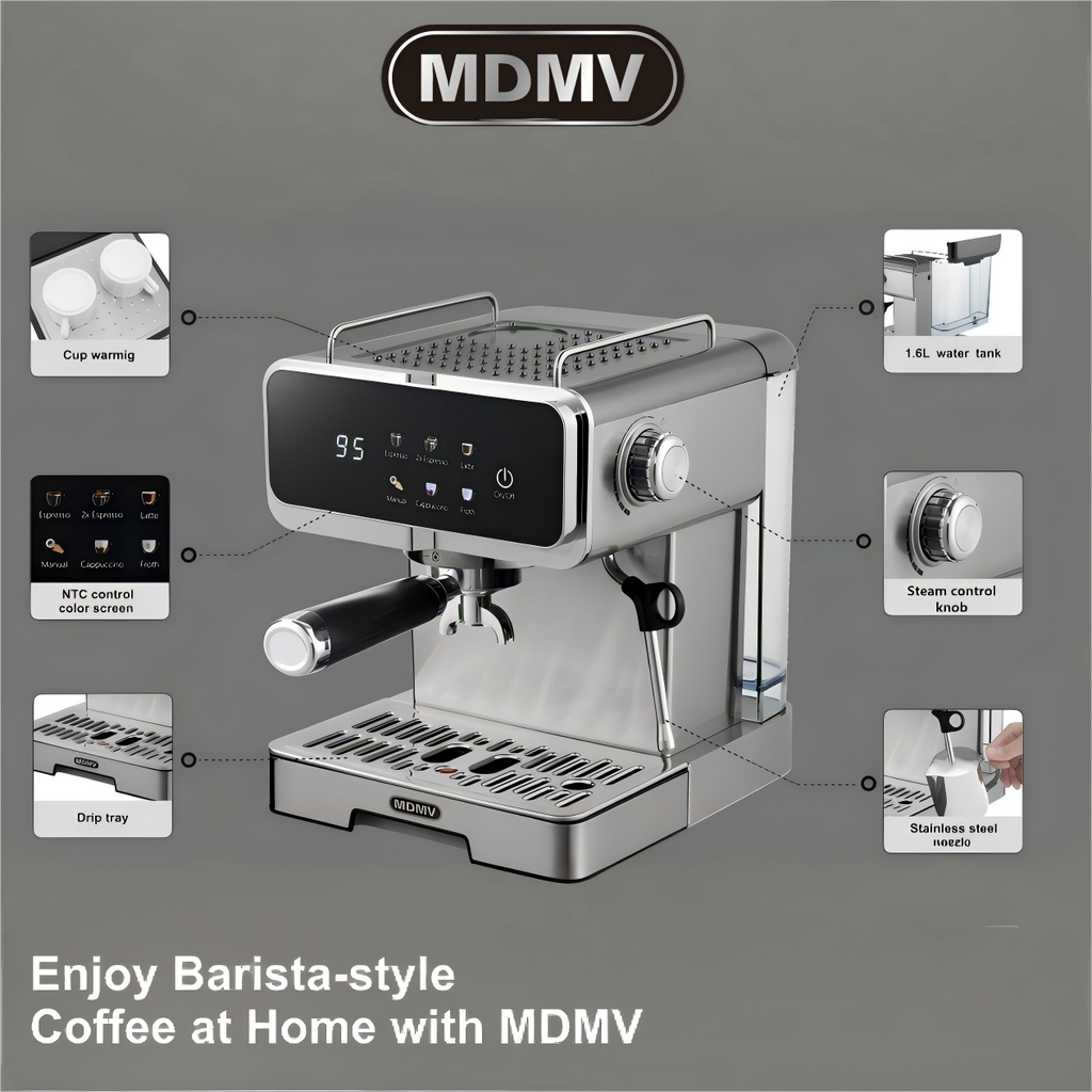 MDMV 20Bar Espresso Coffee Machine -Italian ULKA Pump, 51mm 1.6L Tank 1350W