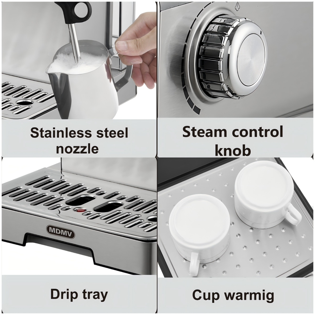 MDMV 20Bar Espresso Coffee Machine -Italian ULKA Pump, 51mm 1.6L Tank 1350W