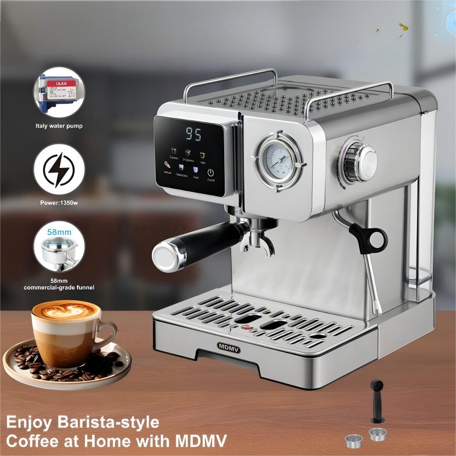 MDMV 58mm Espresso Coffee Machine - 20Bar ULKA Pump, 1.6L Tank, 1350W