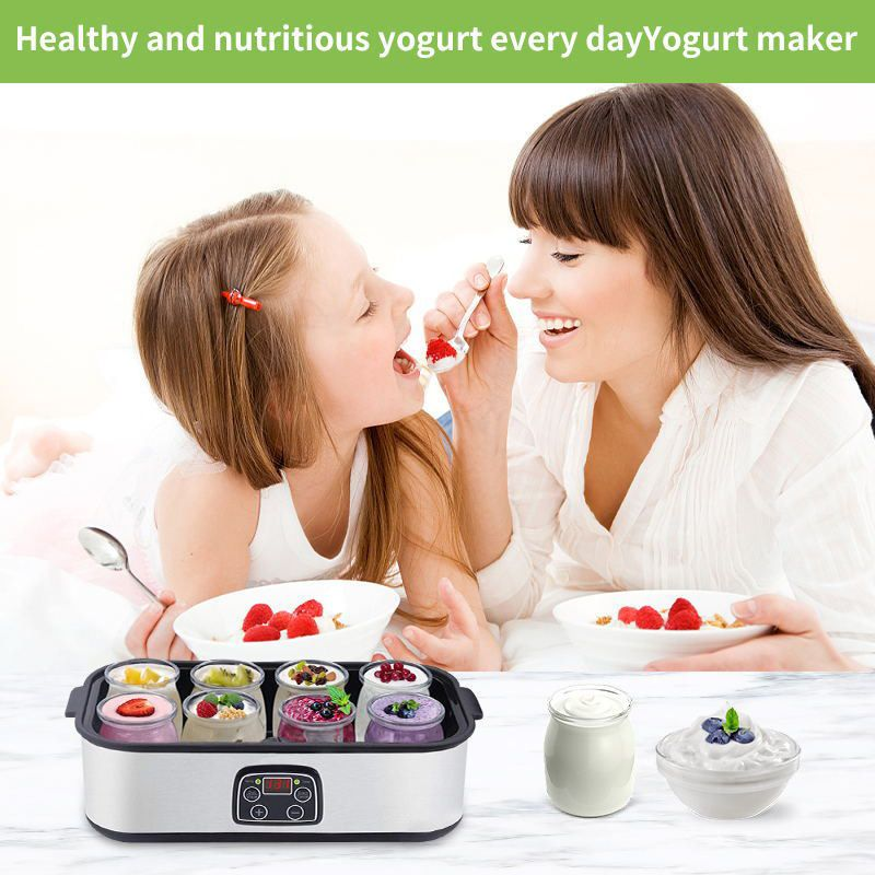 MDMV Electronic Yogurt Maker - 25W Stainless Steel Body, 1.5L 8 Glass Jars