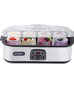 MDMV Electronic Yogurt Maker - 25W Stainless Steel Body, 1.5L 8 Glass Jars
